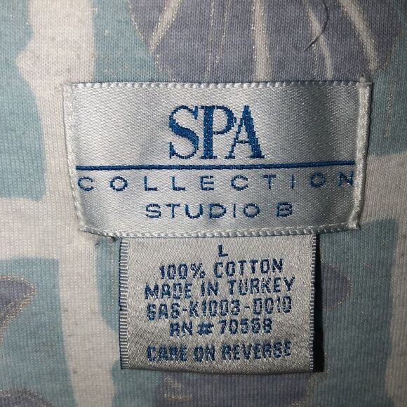 SPA Collection M/L Studio B 💯 Cotton Seashell Button Down Satin Trim PJ Set - Picture 8 of 16